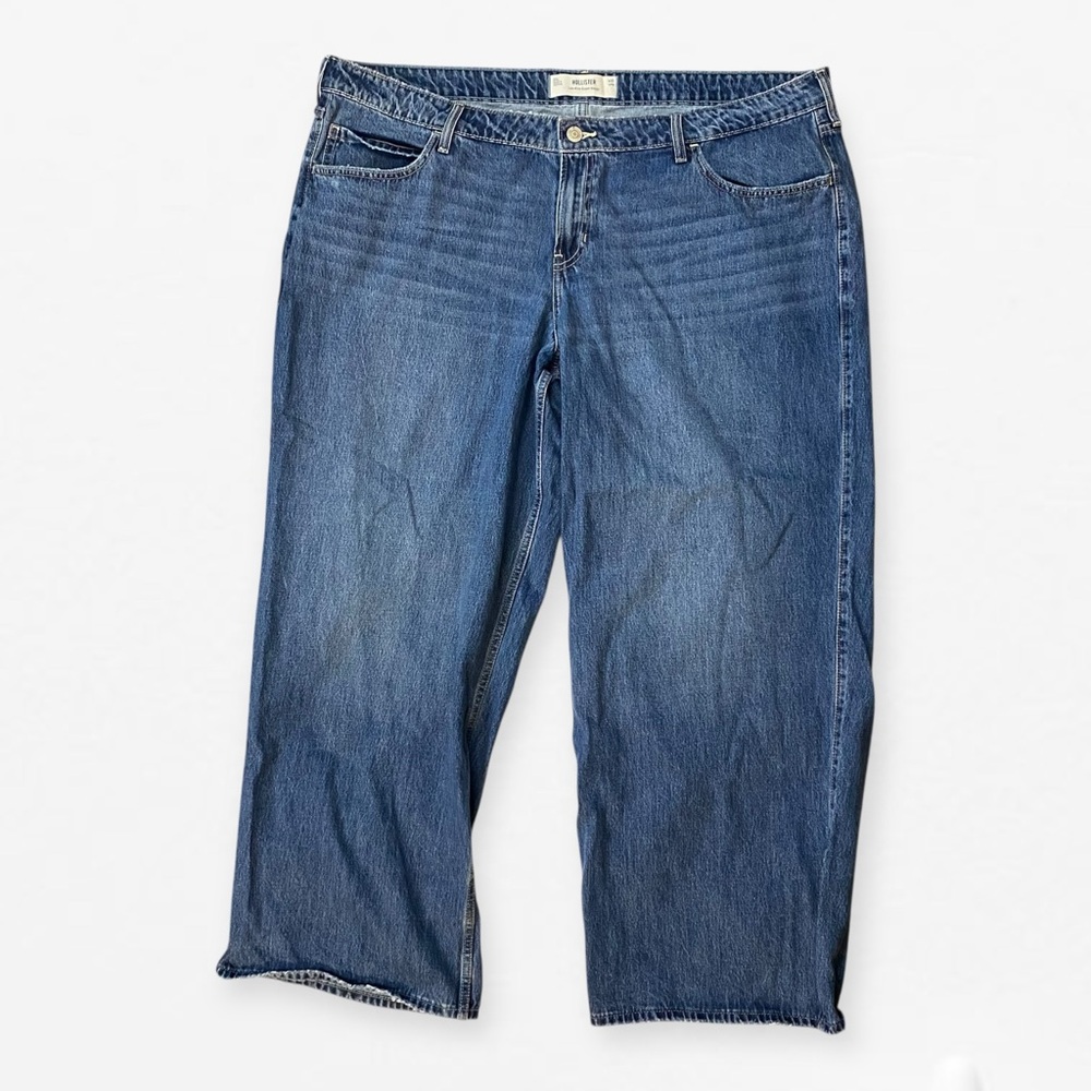 Hollister wide leg low rise super baggy distressed Blue Jeans plus 20L W35 Long